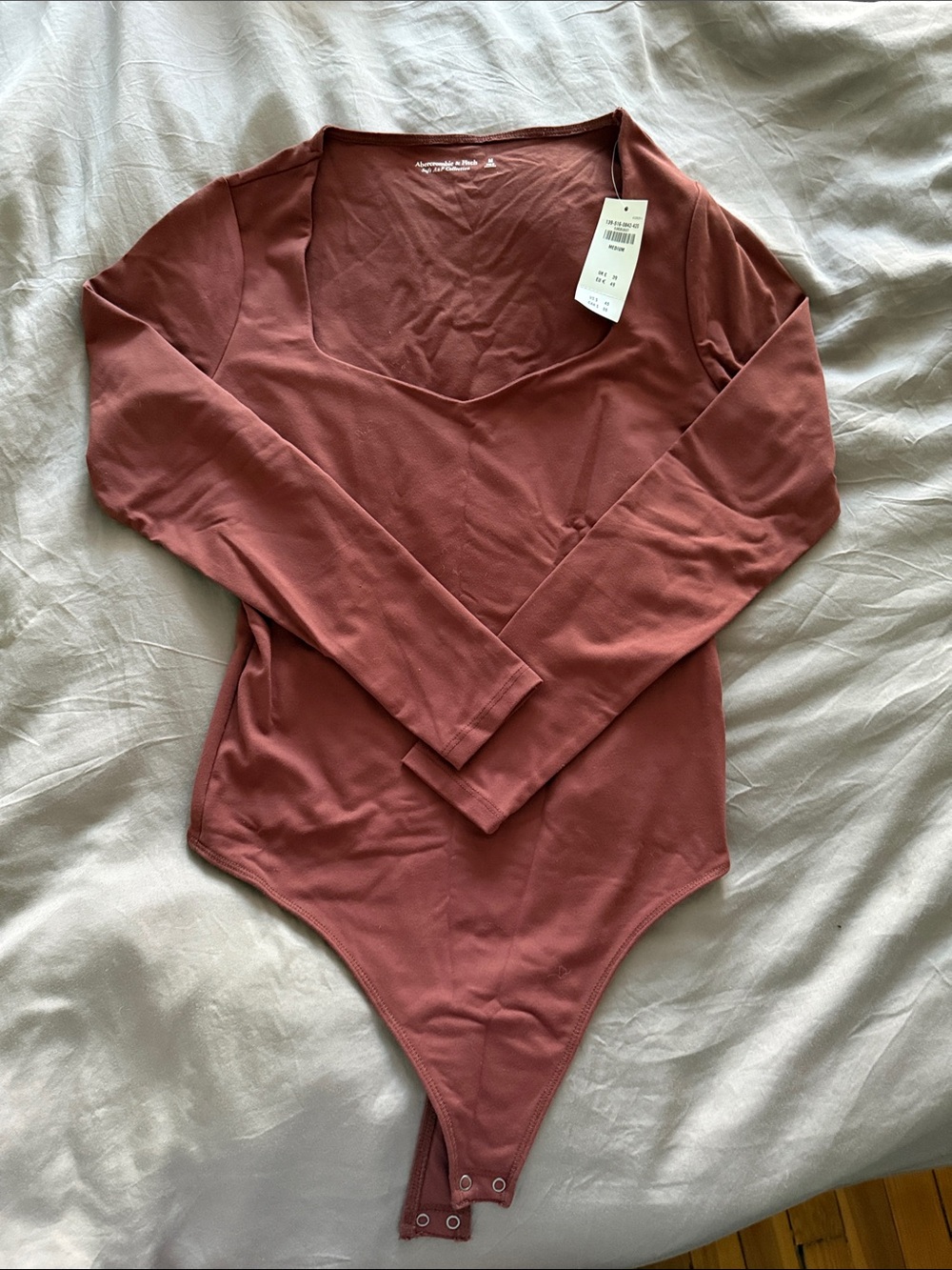 Abercrombie & Fitch Long Sleeve V-Neck Bodysuit in Dusty Rose
